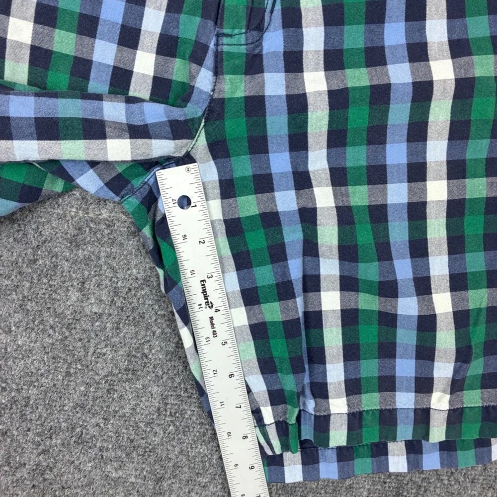 Tailor Vintage Mens W38 Gingham Plaid Shorts Green Blue Cotton Flat Front